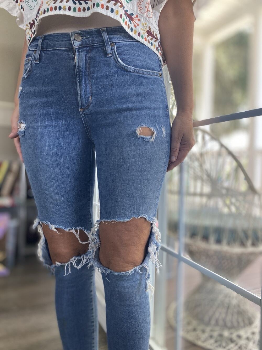 AGOLDE Sophie High Rise Skinny Crop Jeans Distressed Premium Denim 27